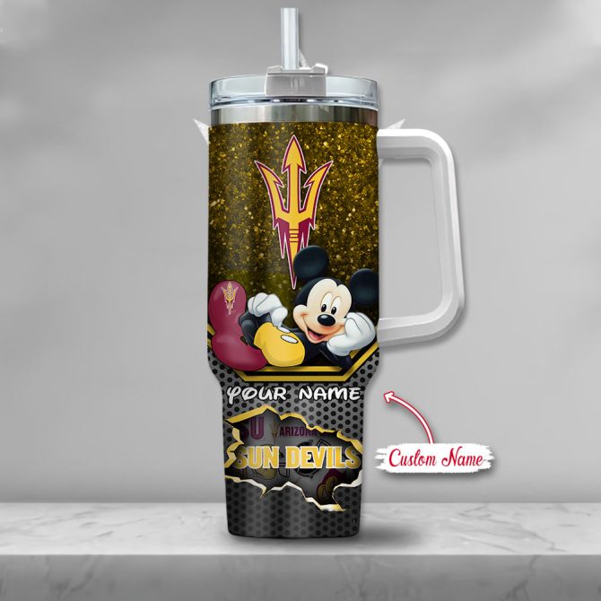 Arizona State Sun Devils Ncaa Mickey Mouse Custom Stanley Quencher 40Oz Stainless Steel Tumbler With Handle - Image 2