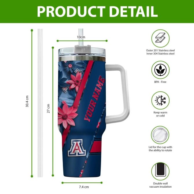Arizona Wildcats Ncaa Custom Stanley Quencher 40Oz Stainless Steel Tumbler With Handle - Image 2