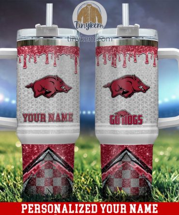 Arkansas Razorbacks Glitter Ncaa Custom Stanley Quencher 40Oz Stainless Steel Tumbler With Handle