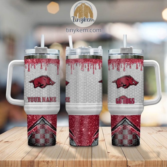 Arkansas Razorbacks Glitter Ncaa Custom Stanley Quencher 40Oz Stainless Steel Tumbler With Handle - Image 2
