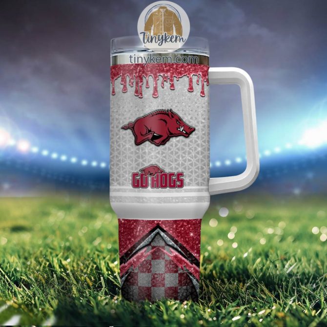 Arkansas Razorbacks Glitter Ncaa Custom Stanley Quencher 40Oz Stainless Steel Tumbler With Handle - Image 4