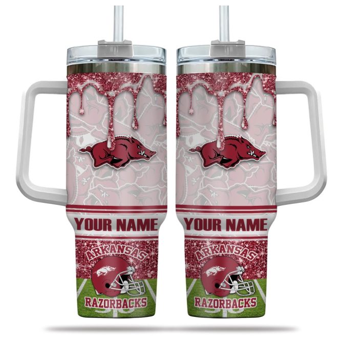 Arkansas Razorbacks Ncaa Glitter Custom Stanley Quencher 40Oz Stainless Steel Tumbler With Handle - Image 5