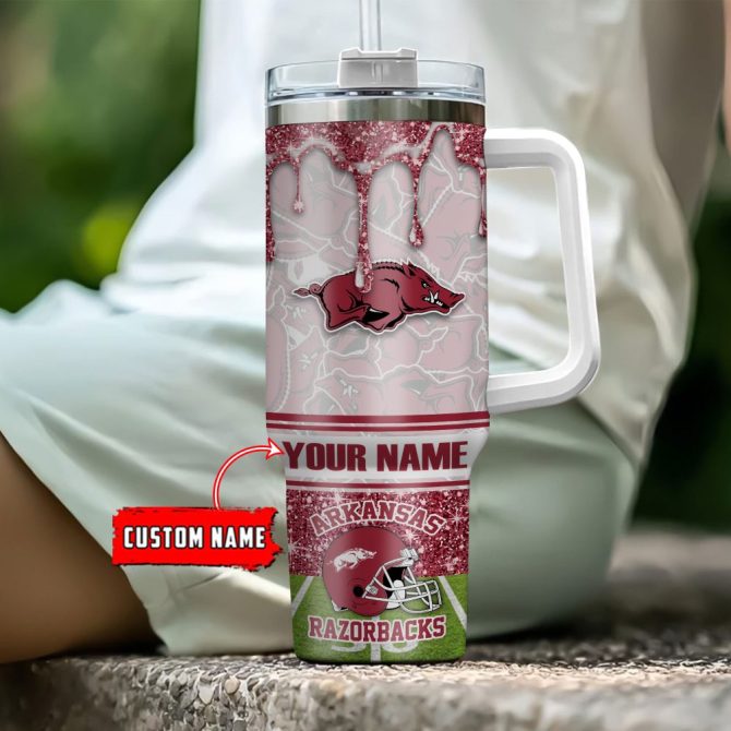 Arkansas Razorbacks Ncaa Glitter Custom Stanley Quencher 40Oz Stainless Steel Tumbler With Handle - Image 4