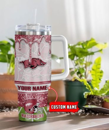Arkansas Razorbacks Ncaa Glitter Custom Stanley Quencher 40Oz Stainless Steel Tumbler With Handle