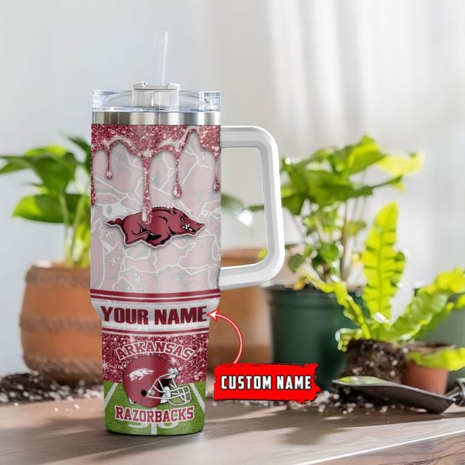 Arkansas Razorbacks Ncaa Glitter Custom Stanley Quencher 40Oz Stainless Steel Tumbler With Handle