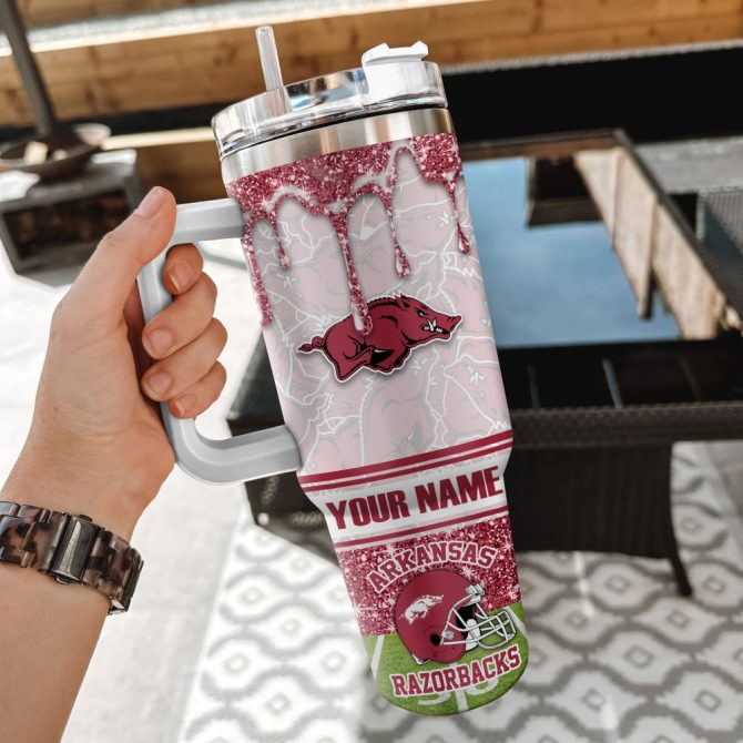 Arkansas Razorbacks Ncaa Glitter Custom Stanley Quencher 40Oz Stainless Steel Tumbler With Handle - Image 2