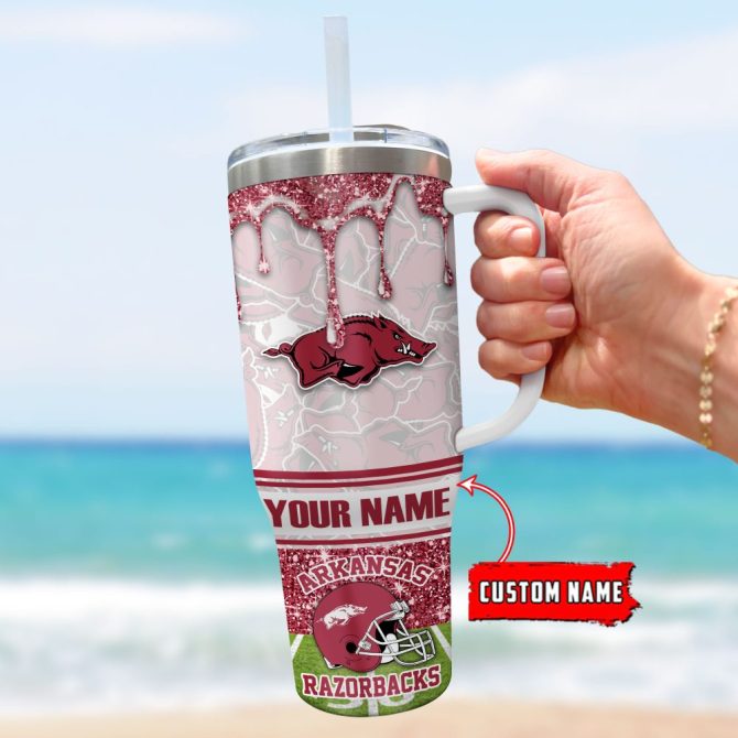 Arkansas Razorbacks Ncaa Glitter Custom Stanley Quencher 40Oz Stainless Steel Tumbler With Handle - Image 3