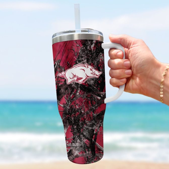 Arkansas Razorbacks Ncaa Hunting Custom Stanley Quencher 40Oz Stainless Steel Tumbler With Handle - Image 3