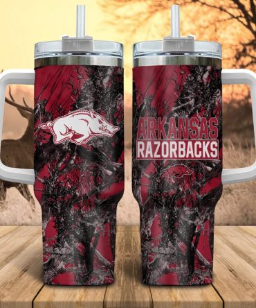 Arkansas Razorbacks Ncaa Hunting Custom Stanley Quencher 40Oz Stainless Steel Tumbler With Handle