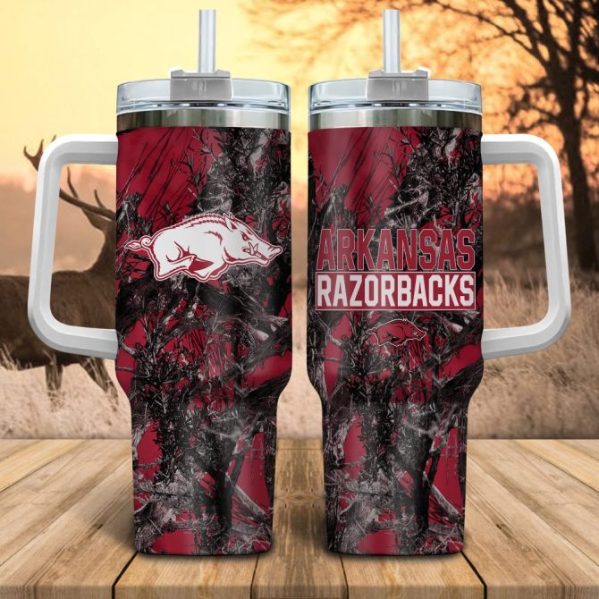 Arkansas Razorbacks Ncaa Hunting Custom Stanley Quencher 40Oz Stainless Steel Tumbler With Handle