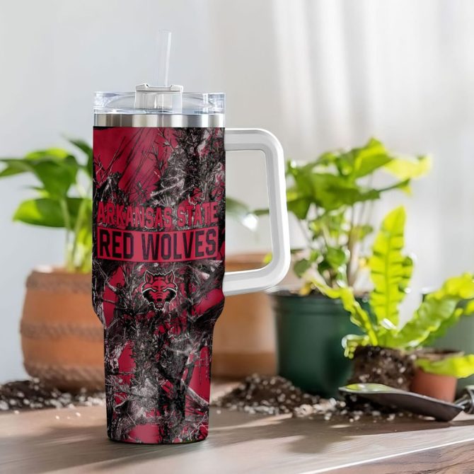 Arkansas State Red Wolves Ncaa Hunting Custom Stanley Quencher 40Oz Stainless Steel Tumbler With Handle - Image 4