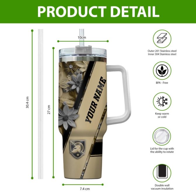 Army Black Knights Ncaa Custom Stanley Quencher 40Oz Stainless Steel Tumbler With Handle - Image 2
