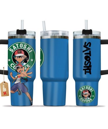 Ash Ketchum Satoshi Coffee Pokemon Anime Custom Stanley Quencher 40Oz Stainless Steel Tumbler With Handle