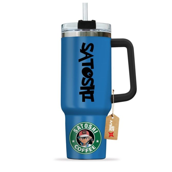 Ash Ketchum Satoshi Coffee Pokemon Anime Custom Stanley Quencher 40Oz Stainless Steel Tumbler With Handle - Image 3