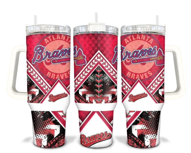 Atlanta Braves Mlb Custom Stanley Quencher 40Oz Stainless Steel Tumbler With Handle