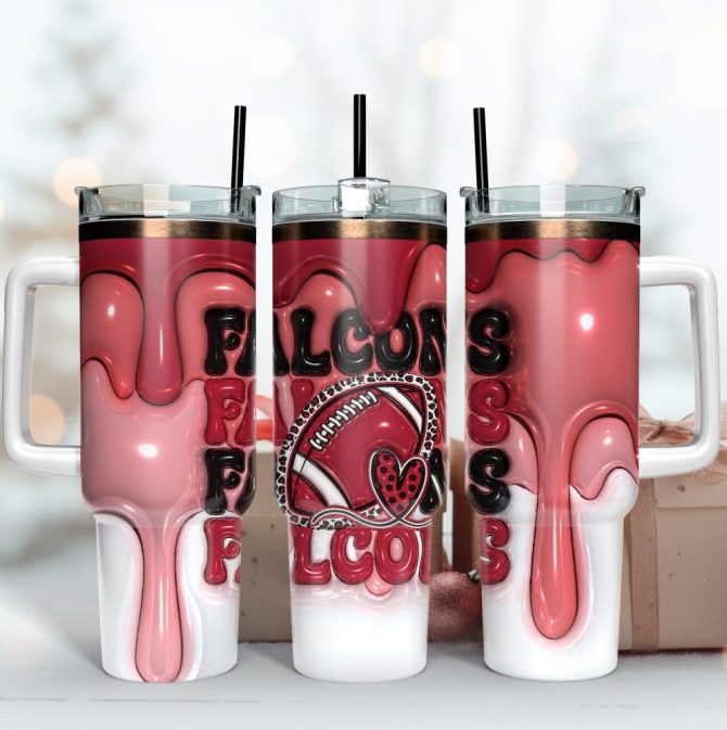Atlanta Falcons Nfl 3D Inflated Puff Effect Custom Stanley Quencher 40Oz Stainless Steel Tumbler With Handle