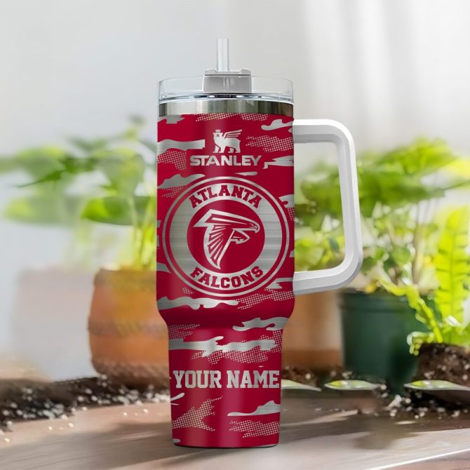 Atlanta Falcons Nfl Camo Pattern Custom Stanley Quencher 40Oz Stainless Steel Tumbler With Handle - Image 2