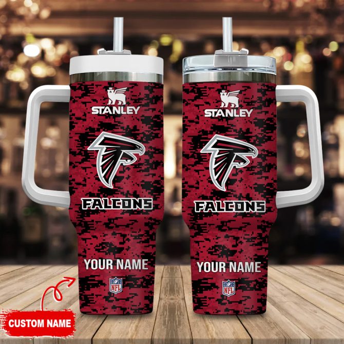 Atlanta Falcons Nfl Camouflage Custom Stanley Quencher 40Oz Stainless Steel Tumbler With Handle