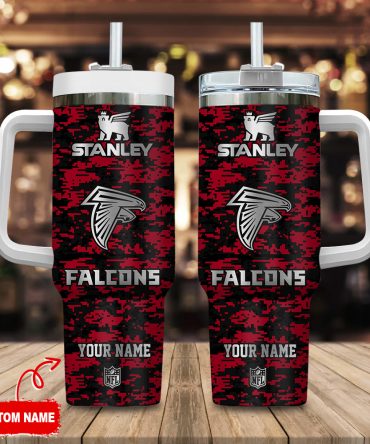 Atlanta Falcons Nfl Camouflage Silver Logo Custom Stanley Quencher 40Oz Stainless Steel Tumbler With Handle
