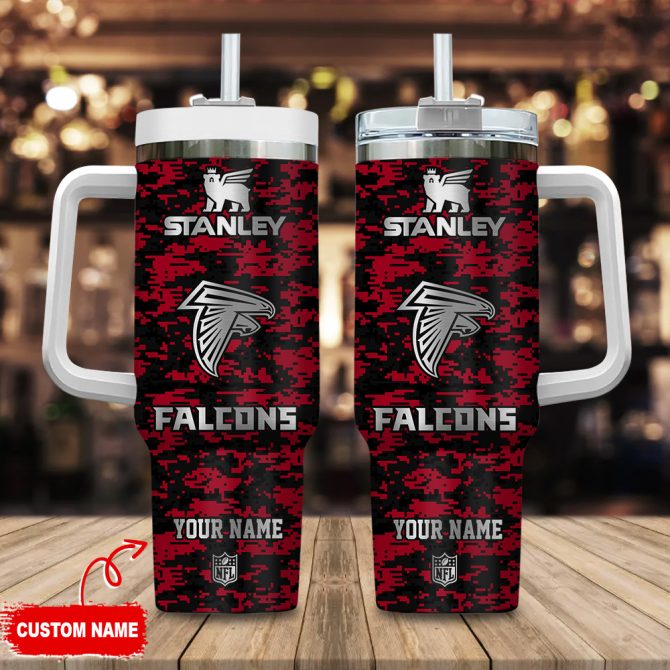 Atlanta Falcons Nfl Camouflage Silver Logo Custom Stanley Quencher 40Oz Stainless Steel Tumbler With Handle