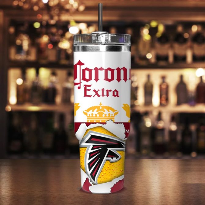 Atlanta Falcons Nfl Corona Extra Custom Stanley Quencher 40Oz Stainless Steel Tumbler With Handle - Image 2