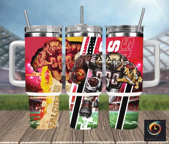 Atlanta Falcons Nfl Mascot Custom Stanley Quencher 40Oz Stainless Steel Tumbler With Handle