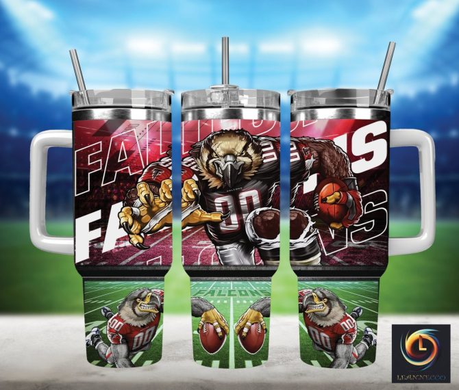 Atlanta Falcons Nfl Mascot Custom Stanley Quencher 40Oz Stainless Steel Tumbler With Handle