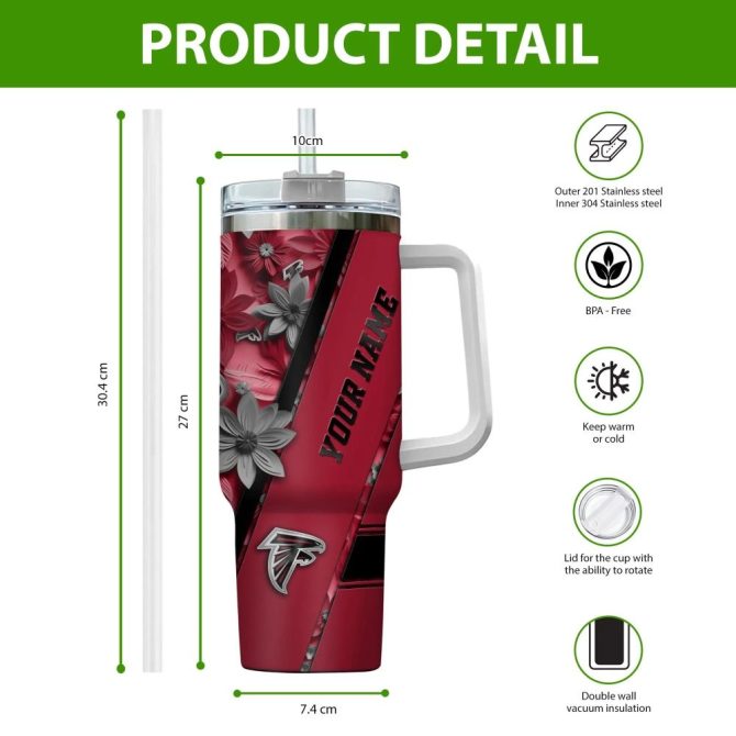 Atlanta Falcons Nfl Custom Stanley Quencher 40Oz Stainless Steel Tumbler With Handle - Image 2
