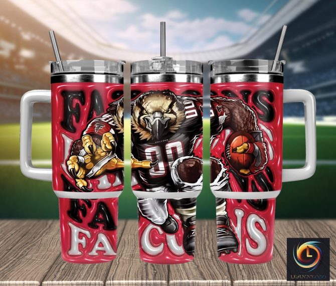 Atlanta Falcons Nfl Mascot Custom Stanley Quencher 40Oz Stainless Steel Tumbler With Handle