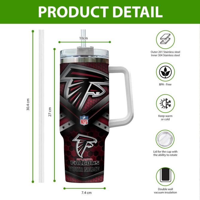 Atlanta Falcons Nfl Custom Stanley Quencher 40Oz Stainless Steel Tumbler With Handle - Image 2