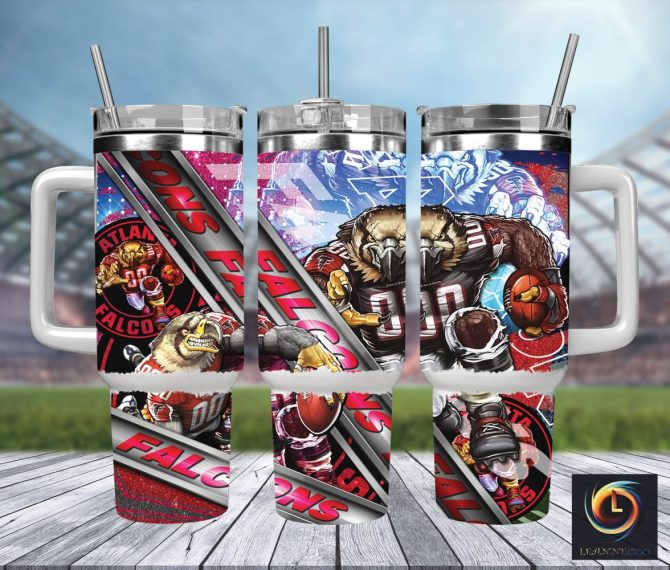 Atlanta Falcons Nfl Mascot Custom Stanley Quencher 40Oz Stainless Steel Tumbler With Handle
