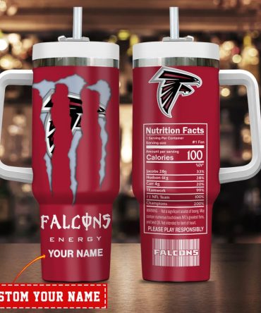Atlanta Falcons Nfl Energy Nutrition Facts Custom Stanley Quencher 40Oz Stainless Steel Tumbler With Handle