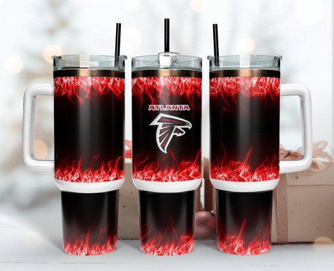 Atlanta Falcons Nfl Fire Effect Custom Stanley Quencher 40Oz Stainless Steel Tumbler With Handle