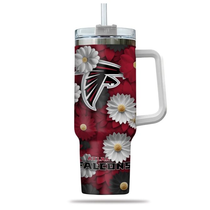Atlanta Falcons Nfl Flowers Custom Stanley Quencher 40Oz Stainless Steel Tumbler With Handle - Image 2