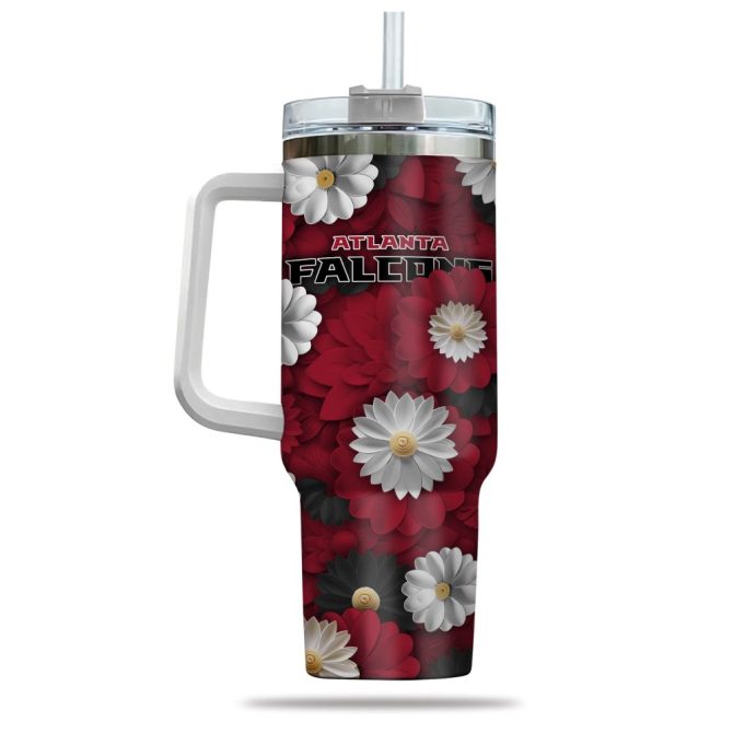 Atlanta Falcons Nfl Flowers Custom Stanley Quencher 40Oz Stainless Steel Tumbler With Handle - Image 3