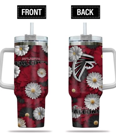 Atlanta Falcons Nfl Flowers Custom Stanley Quencher 40Oz Stainless Steel Tumbler With Handle