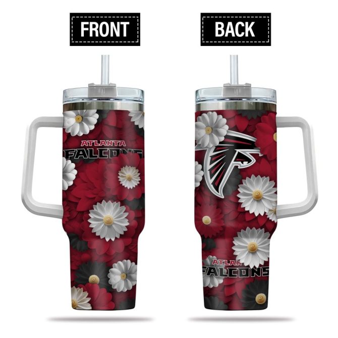Atlanta Falcons Nfl Flowers Custom Stanley Quencher 40Oz Stainless Steel Tumbler With Handle