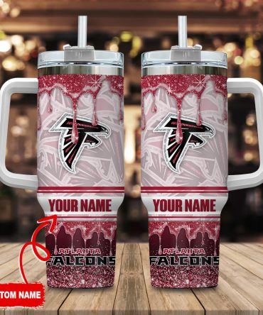 Atlanta Falcons Nfl Glitter Custom Stanley Quencher 40Oz Stainless Steel Tumbler With Handle
