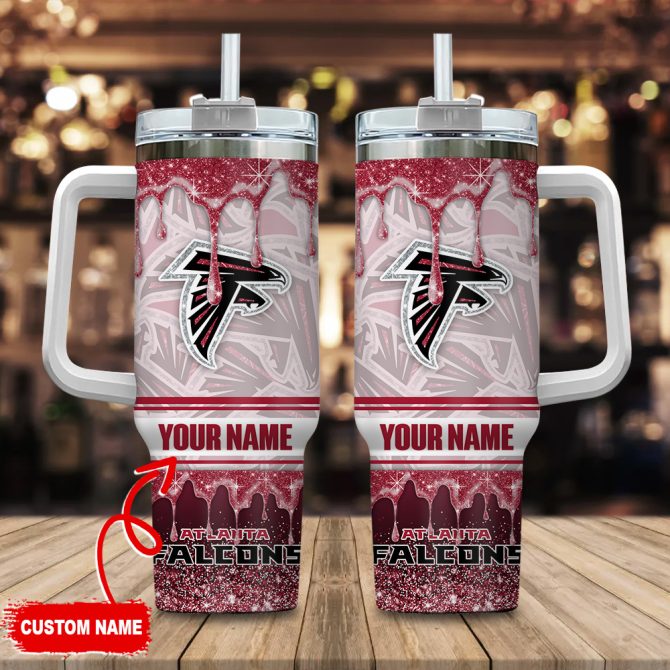 Atlanta Falcons Nfl Glitter Custom Stanley Quencher 40Oz Stainless Steel Tumbler With Handle