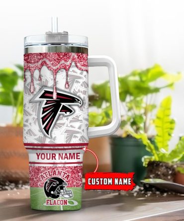 Atlanta Falcons Nfl Glitter Custom Stanley Quencher 40Oz Stainless Steel Tumbler With Handle