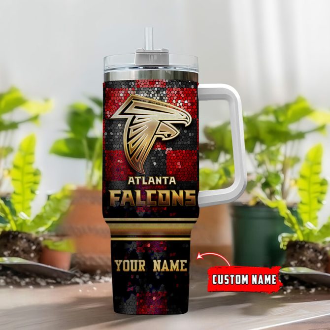 Atlanta Falcons Nfl Glitter Golden Logo Custom Stanley Quencher 40Oz Stainless Steel Tumbler With Handle - Image 2