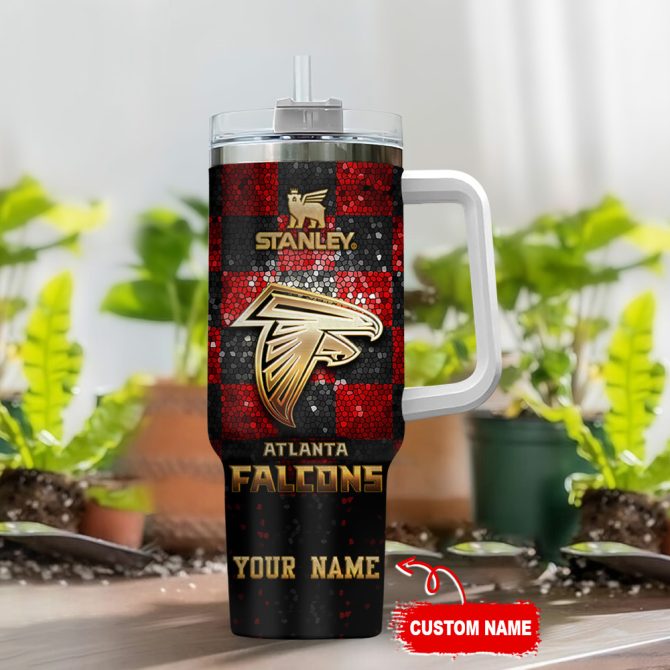 Atlanta Falcons Nfl Glitter Golden Logo Custom Stanley Quencher 40Oz Stainless Steel Tumbler With Handle - Image 2