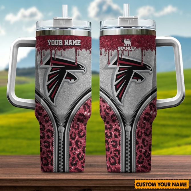Atlanta Falcons Nfl Glitter Leopard Print Custom Stanley Quencher 40Oz Stainless Steel Tumbler With Handle