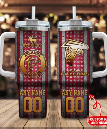 Atlanta Falcons Nfl Golden Logos Us Flag Custom Stanley Quencher 40Oz Stainless Steel Tumbler With Handle