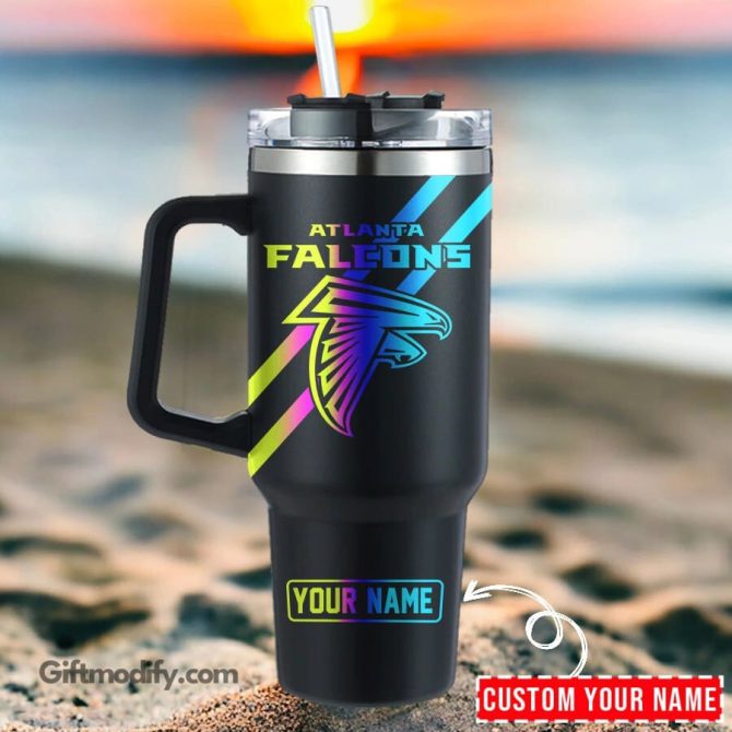 Atlanta Falcons Nfl Hologram Logo Custom Stanley Quencher 40Oz Stainless Steel Tumbler With Handle