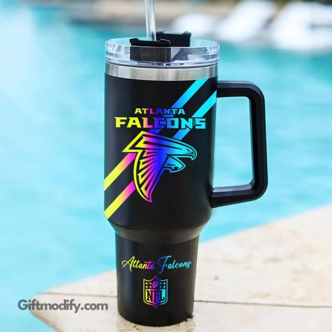 Atlanta Falcons Nfl Hologram Logo Custom Stanley Quencher 40Oz Stainless Steel Tumbler With Handle - Image 2