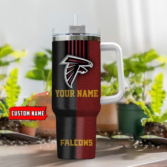 Atlanta Falcons Nfl Leather Effect Custom Stanley Quencher 40Oz Stainless Steel Tumbler With Handle - Image 2