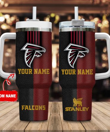 Atlanta Falcons Nfl Leather Effect Custom Stanley Quencher 40Oz Stainless Steel Tumbler With Handle