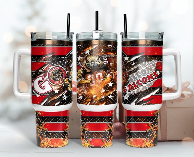 Atlanta Falcons Nfl Mascot Custom Stanley Quencher 40Oz Stainless Steel Tumbler With Handle
