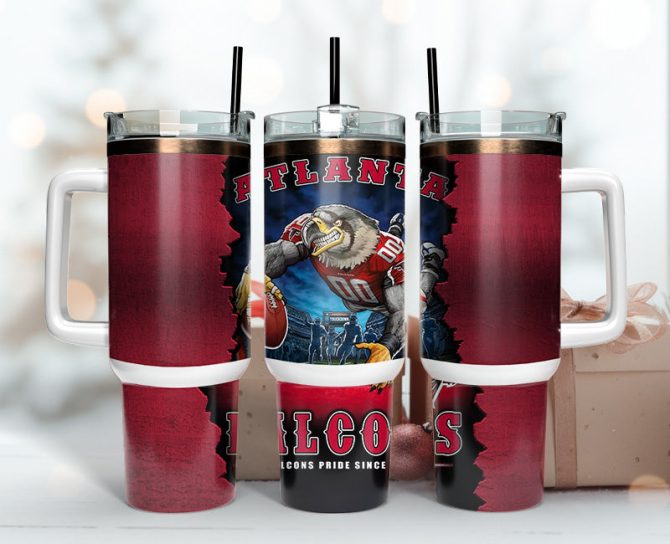 Atlanta Falcons Nfl Mascot Custom Stanley Quencher 40Oz Stainless Steel Tumbler With Handle